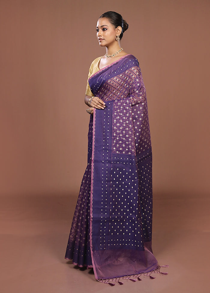 Blue Kora Silk Saree With Blouse Piece