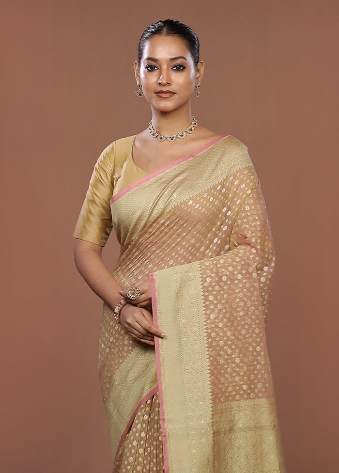 Cream Kora Silk Saree With Blouse Piece