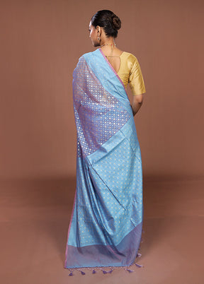 Blue Kora Silk Saree With Blouse Piece