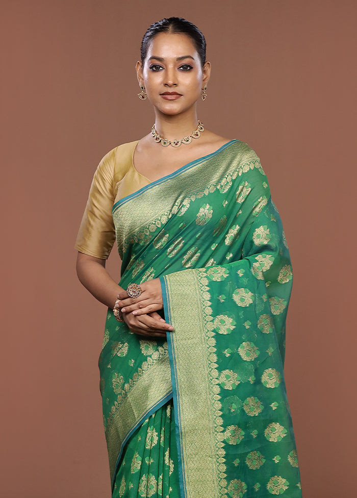 Green Kora Silk Saree With Blouse Piece