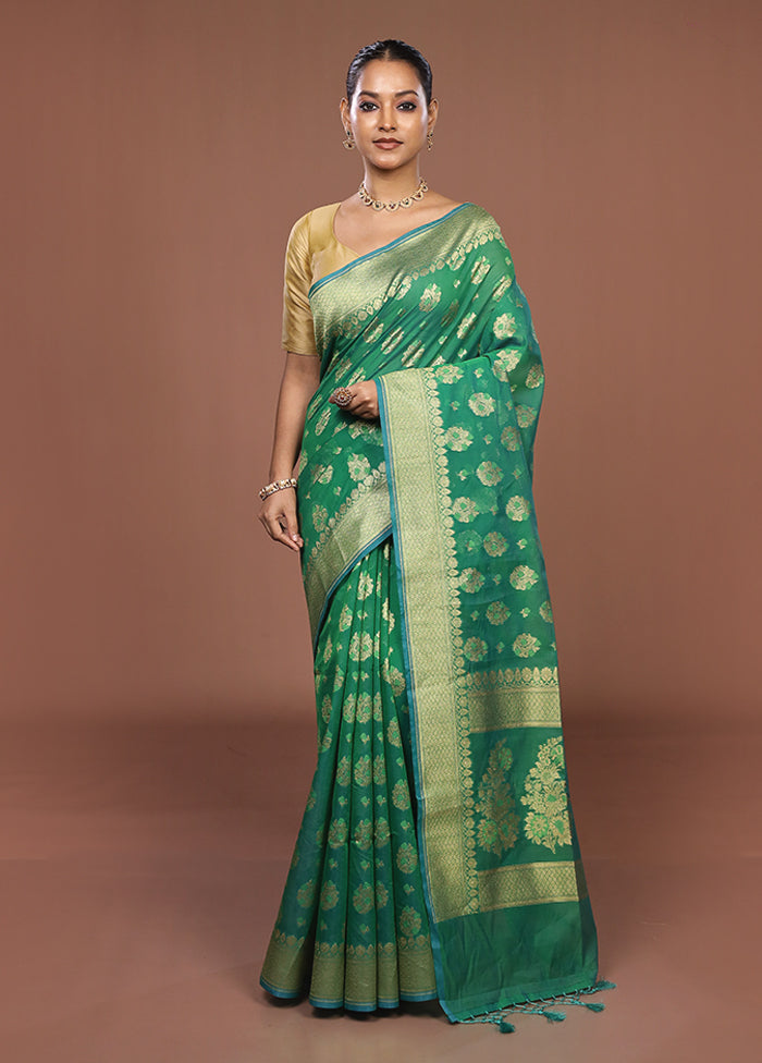 Green Kora Silk Saree With Blouse Piece