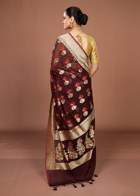 Maroon Kora Silk Saree With Blouse Piece