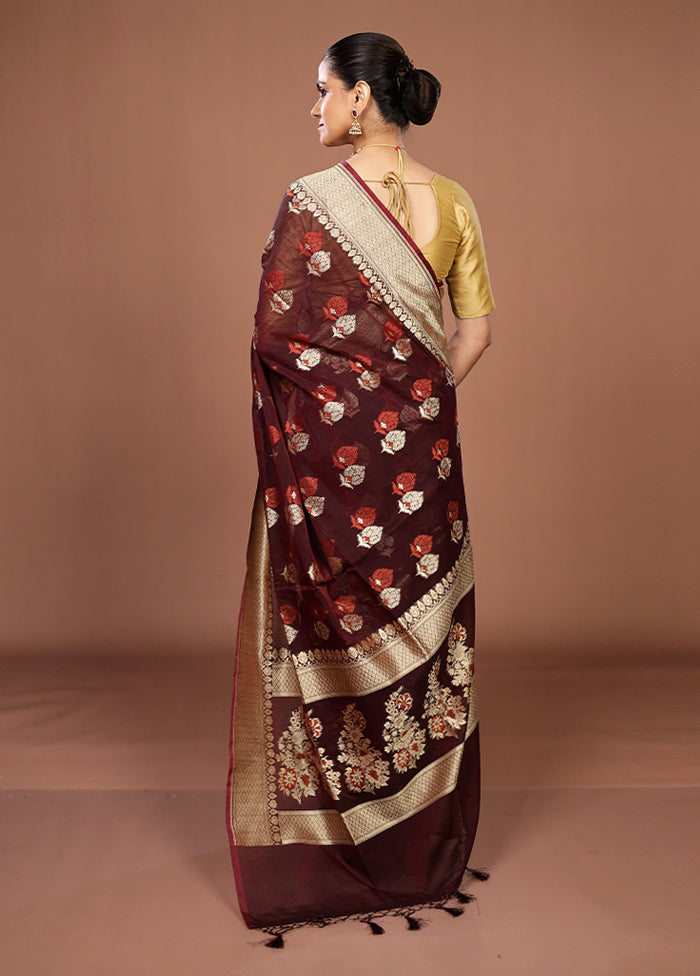 Maroon Kora Silk Saree With Blouse Piece