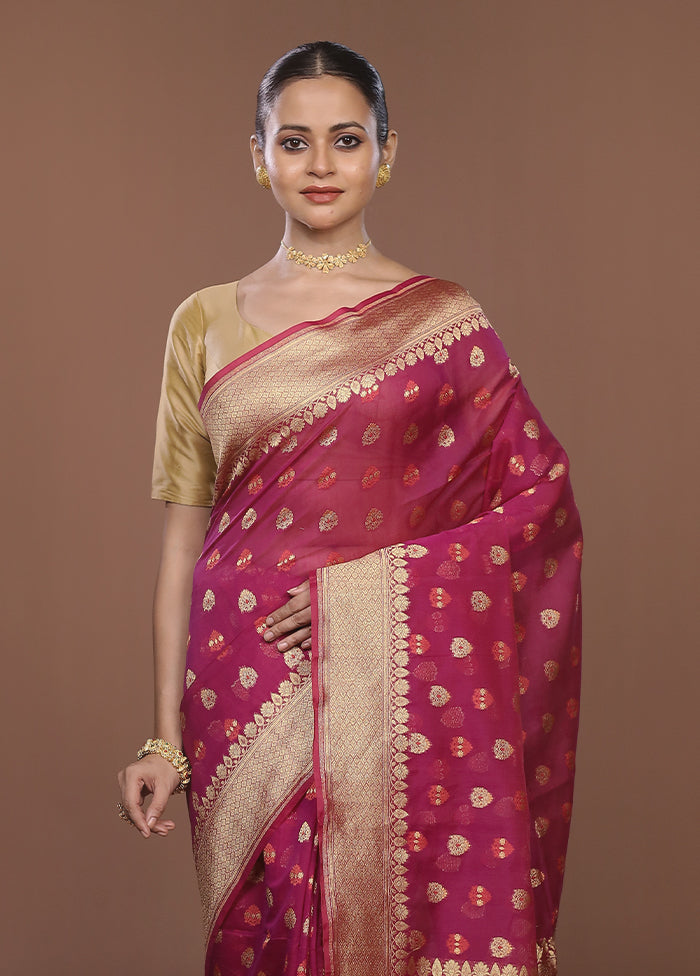 Pink Kora Silk Saree With Blouse Piece