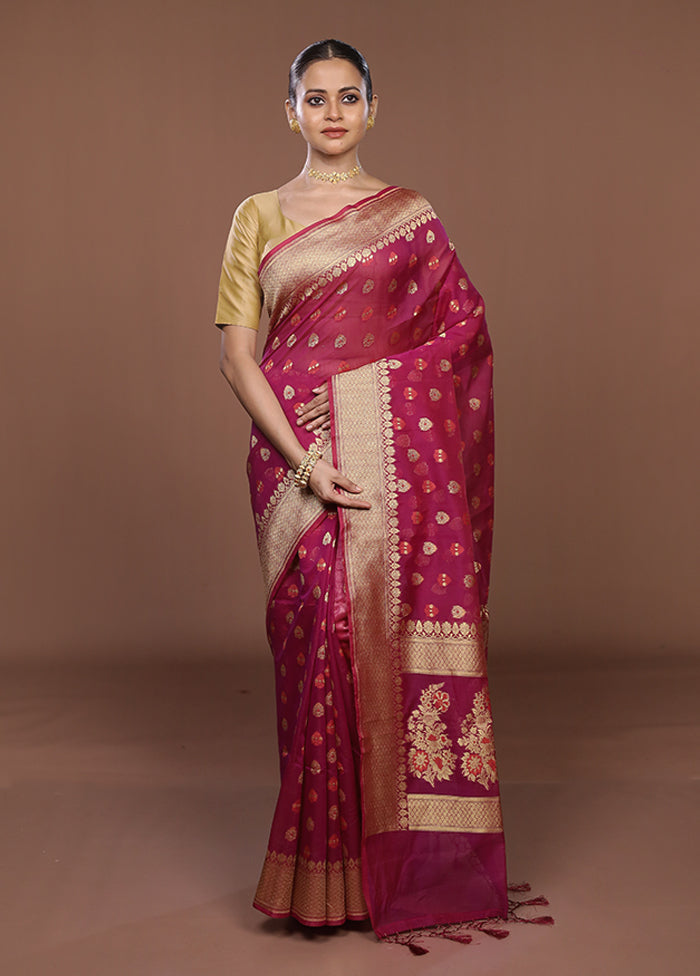 Pink Kora Silk Saree With Blouse Piece