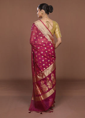 Pink Kora Silk Saree With Blouse Piece