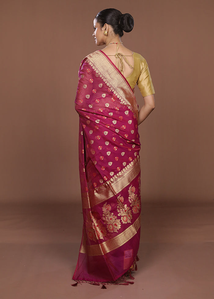 Pink Kora Silk Saree With Blouse Piece