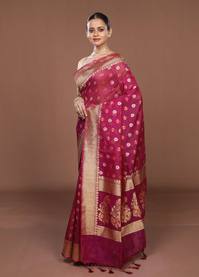 Pink Kora Silk Saree With Blouse Piece