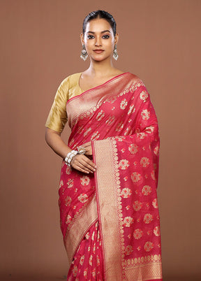 Pink Kora Silk Saree With Blouse Piece