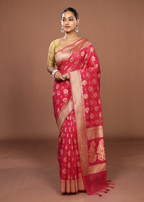 Pink Kora Silk Saree With Blouse Piece
