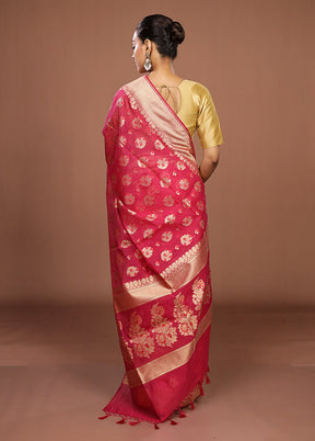 Pink Kora Silk Saree With Blouse Piece