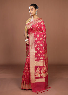Pink Kora Silk Saree With Blouse Piece