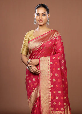 Pink Kora Silk Saree With Blouse Piece