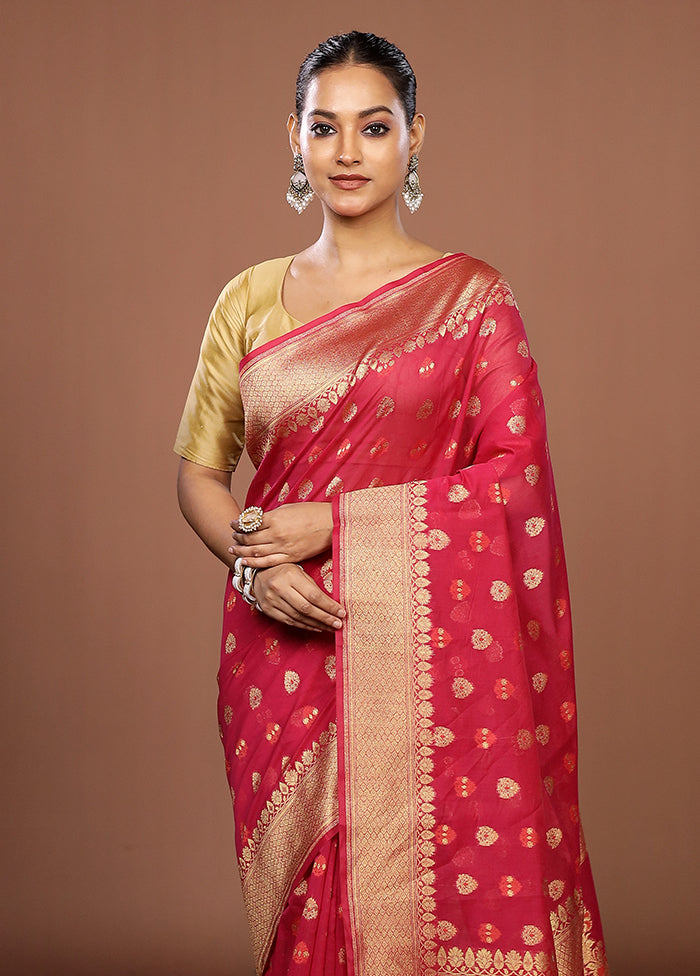 Pink Kora Silk Saree With Blouse Piece