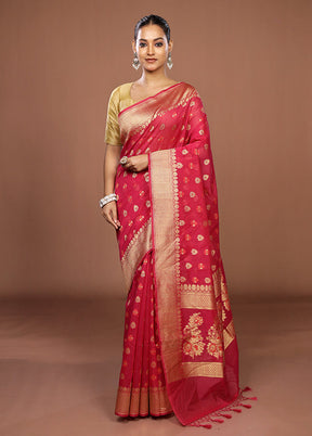 Pink Kora Silk Saree With Blouse Piece