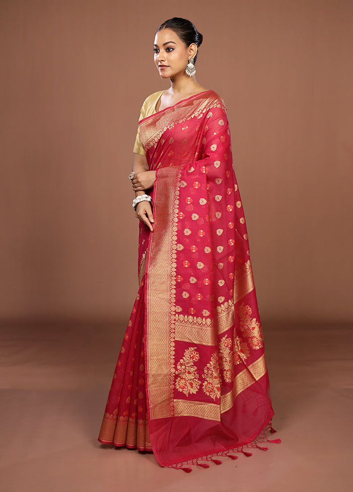 Pink Kora Silk Saree With Blouse Piece
