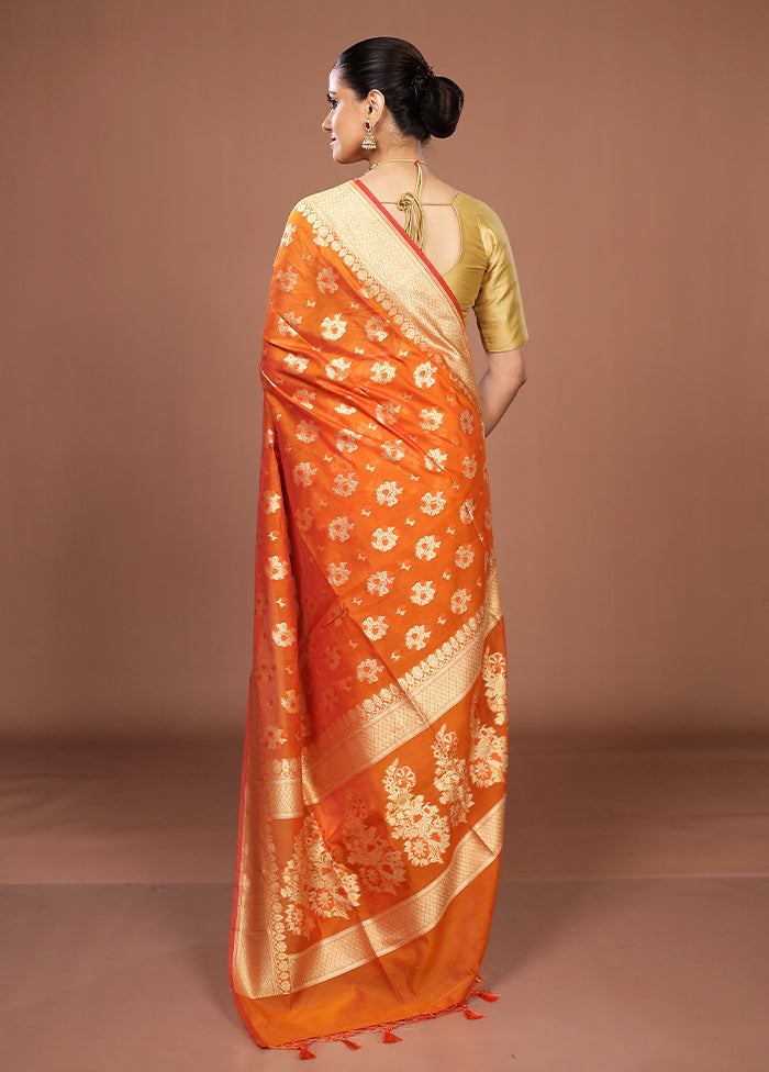 Orange Kora Silk Saree With Blouse Piece