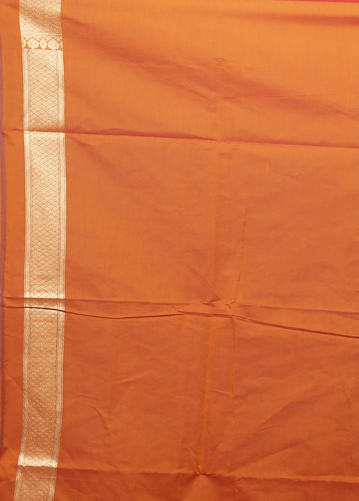 Orange Kora Silk Saree With Blouse Piece