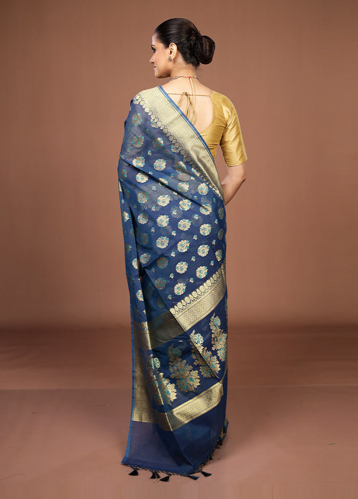 Blue Kora Silk Saree With Blouse Piece