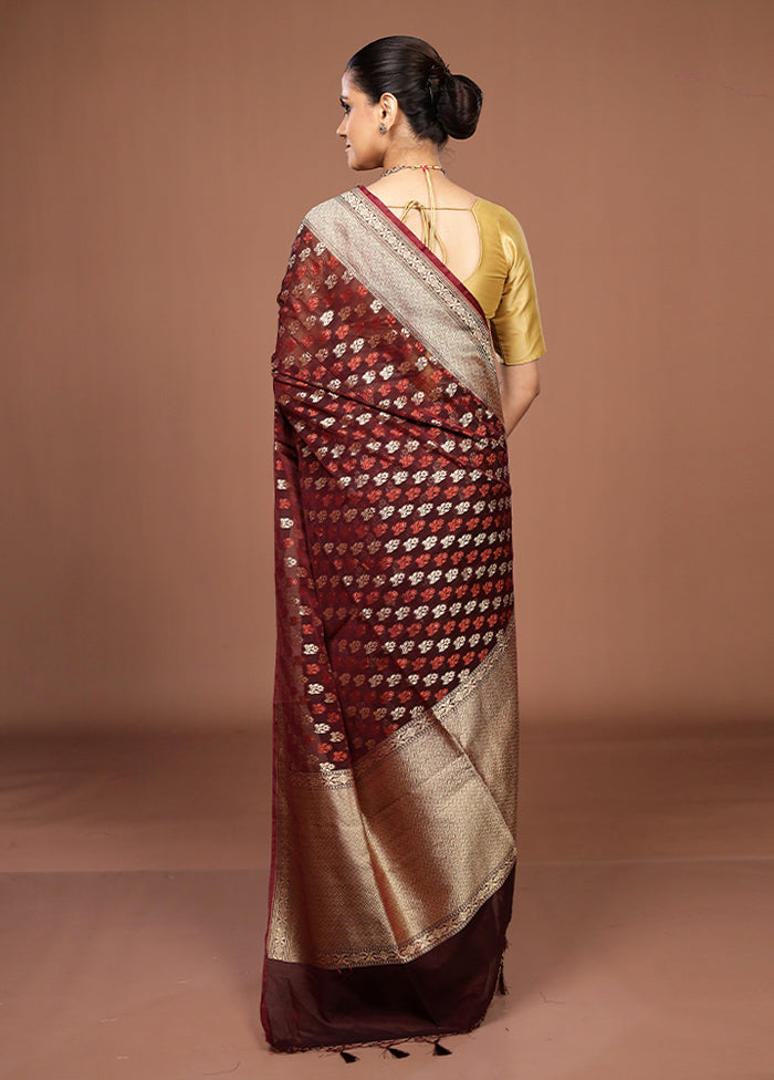 Maroon Kora Silk Saree With Blouse Piece