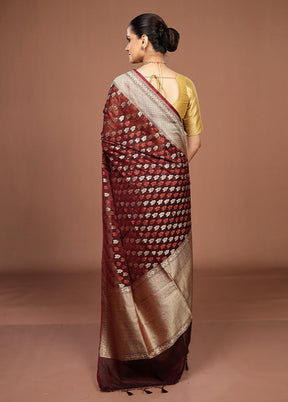 Maroon Kora Silk Saree With Blouse Piece