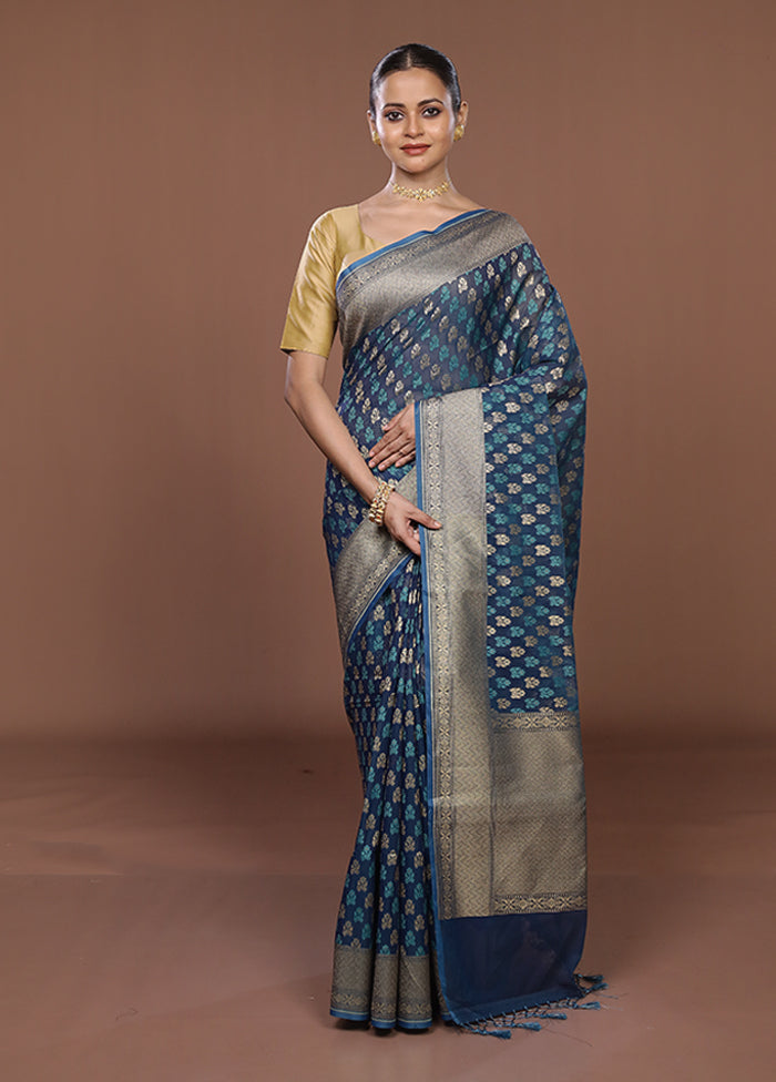 Blue Kora Silk Saree With Blouse Piece