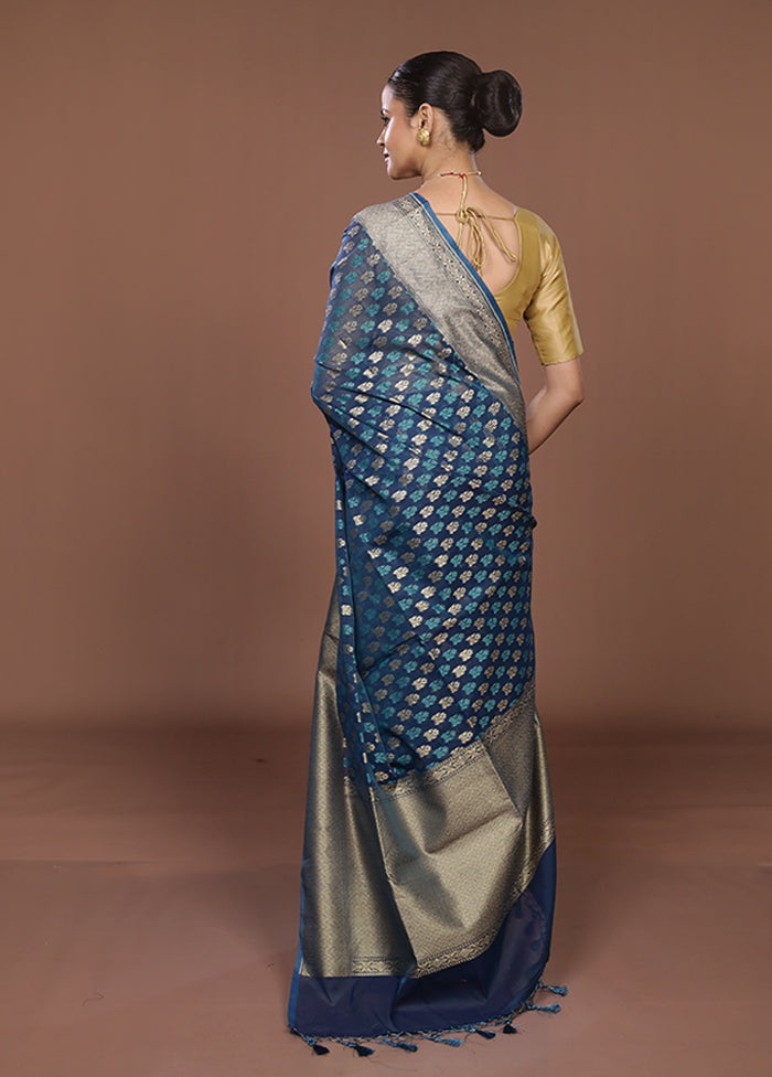 Blue Kora Silk Saree With Blouse Piece
