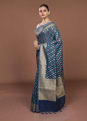 Blue Kora Silk Saree With Blouse Piece