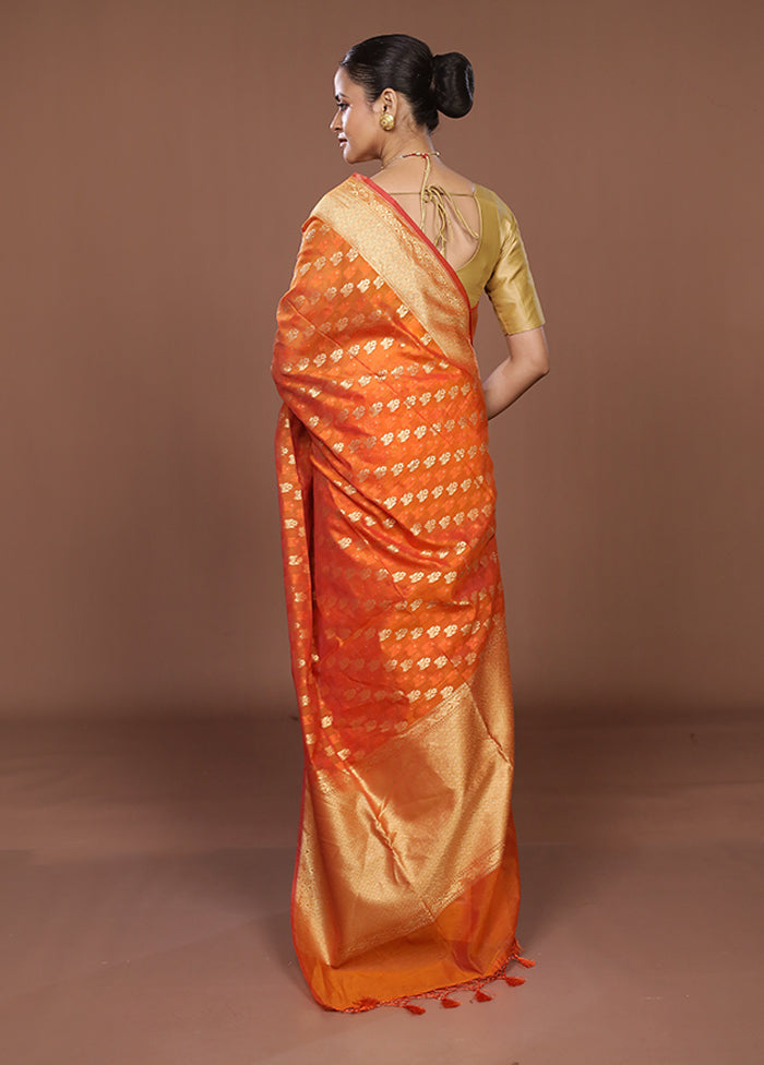 Orange Kora Silk Saree With Blouse Piece