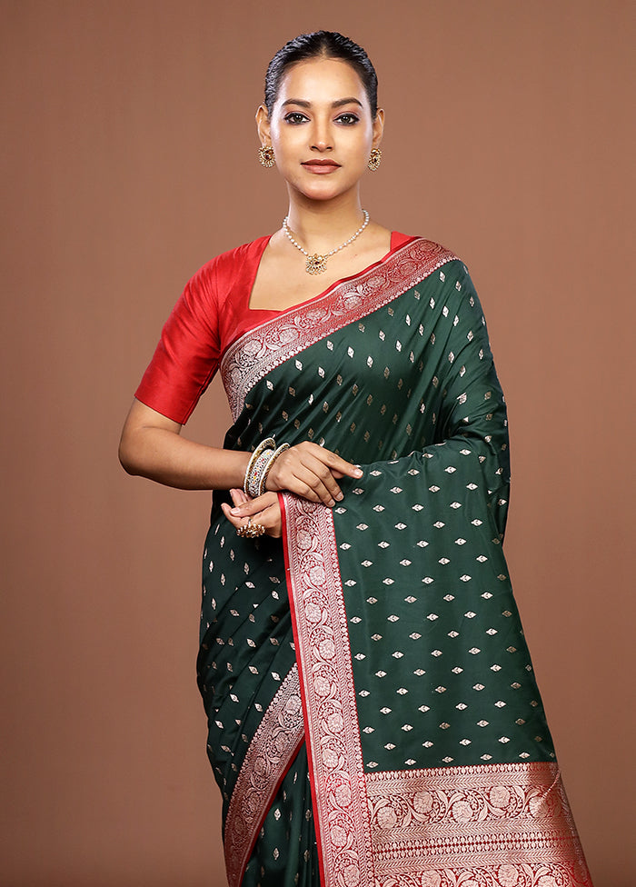 Green Katan Silk Saree With Blouse Piece