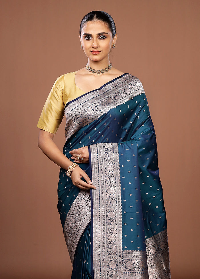 Blue Katan Silk Saree With Blouse Piece