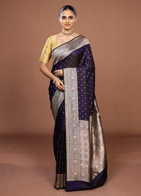 Blue Katan Silk Saree With Blouse Piece