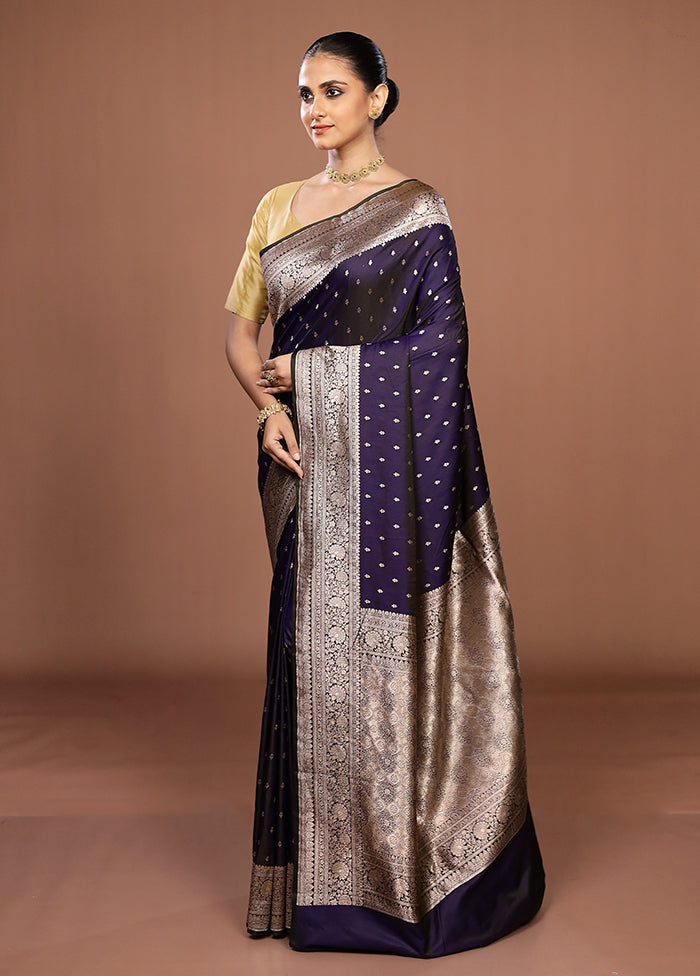 Blue Katan Silk Saree With Blouse Piece