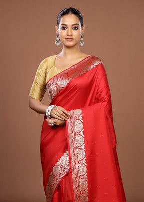 Red Katan Silk Saree With Blouse Piece