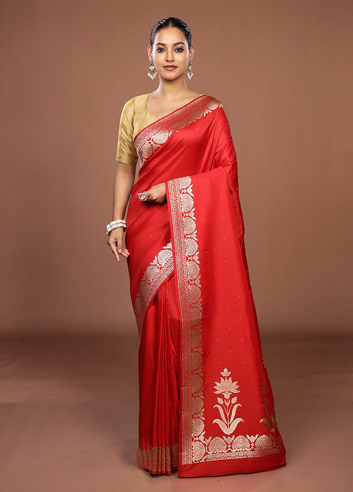 Red Katan Silk Saree With Blouse Piece