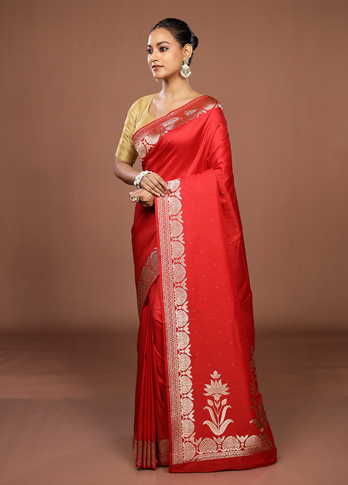 Red Katan Silk Saree With Blouse Piece