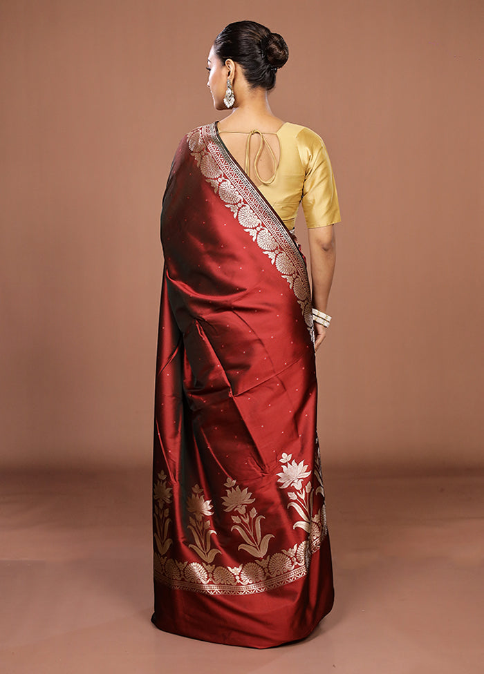 Maroon Katan Silk Saree With Blouse Piece