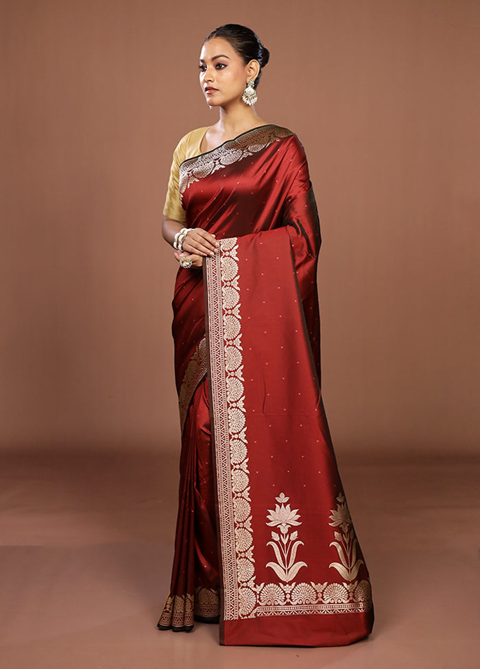 Maroon Katan Silk Saree With Blouse Piece
