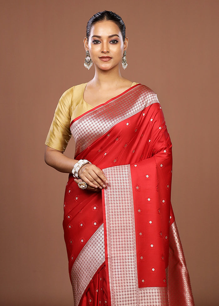 Red Katan Silk Saree With Blouse Piece