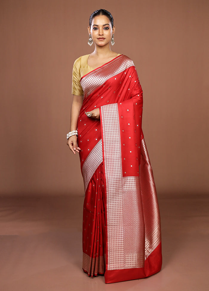 Red Katan Silk Saree With Blouse Piece