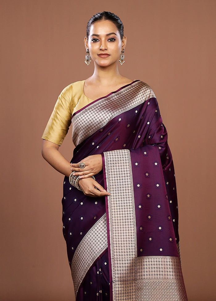 Purple Katan Silk Saree With Blouse Piece