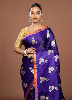 Blue Katan Silk Saree With Blouse Piece