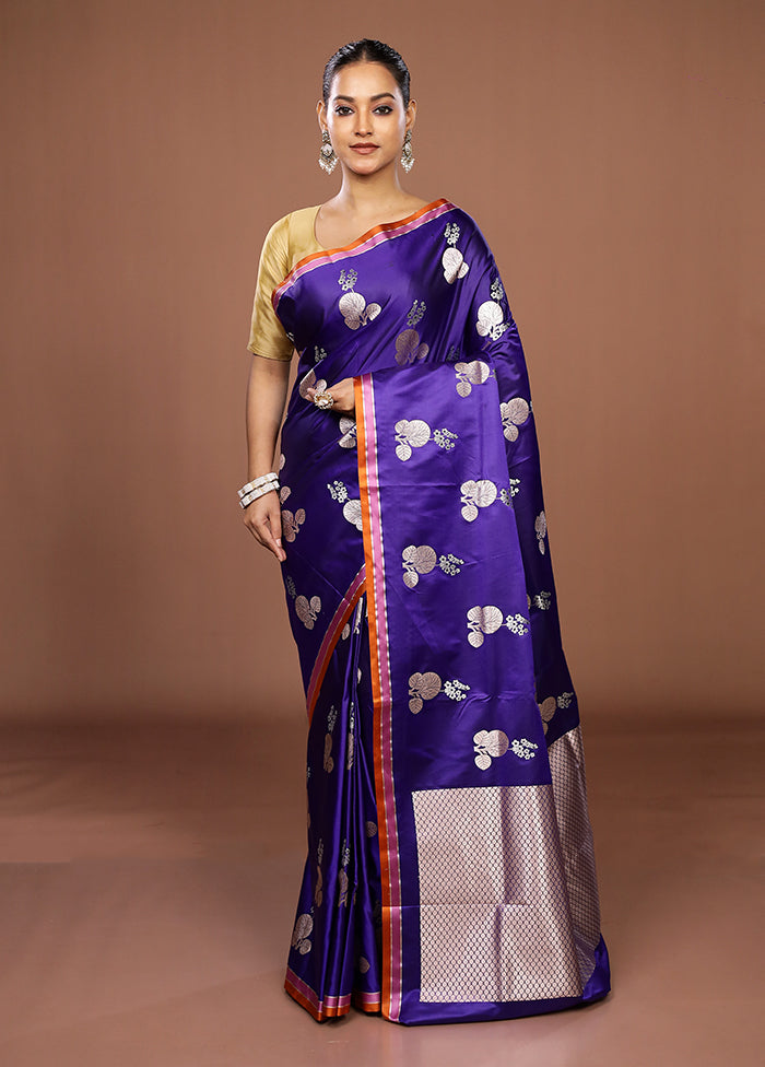 Blue Katan Silk Saree With Blouse Piece