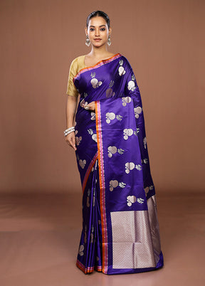 Blue Katan Silk Saree With Blouse Piece