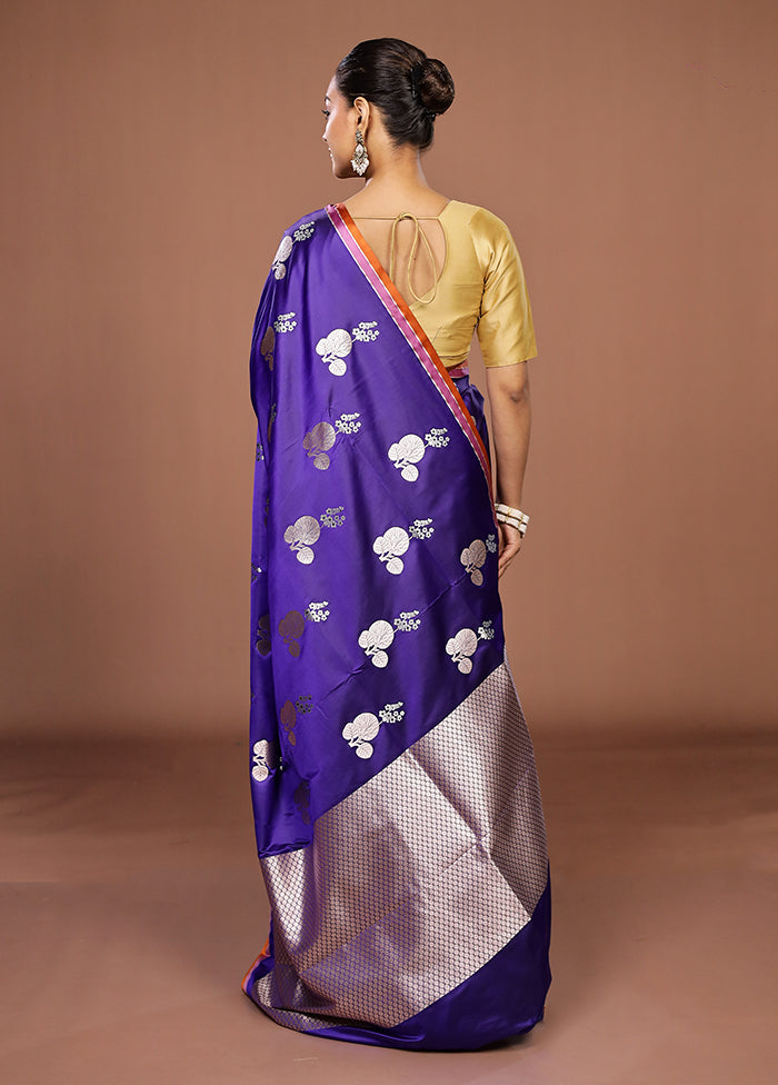 Blue Katan Silk Saree With Blouse Piece
