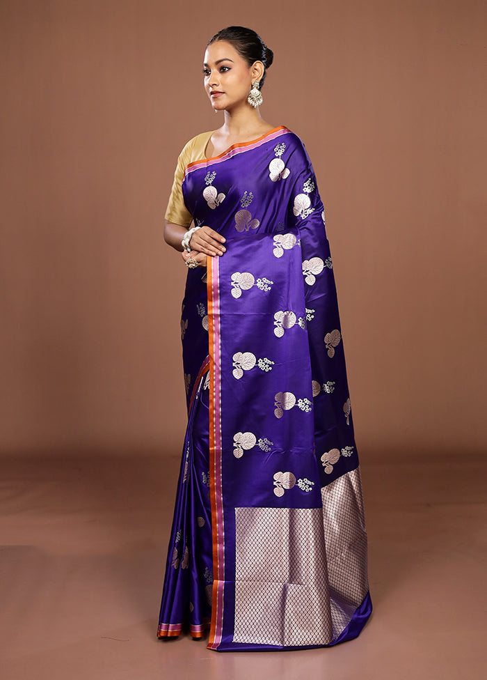Blue Katan Silk Saree With Blouse Piece