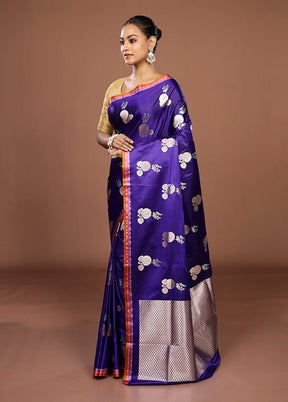 Blue Katan Silk Saree With Blouse Piece