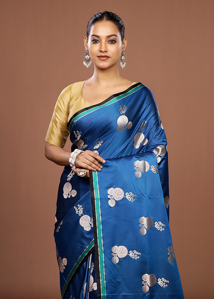 Blue Katan Silk Saree With Blouse Piece