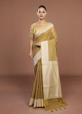 Yellow Kora Silk Saree With Blouse Piece