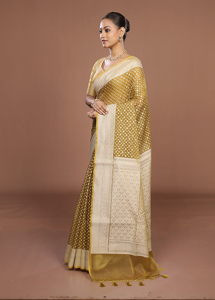 Yellow Kora Silk Saree With Blouse Piece